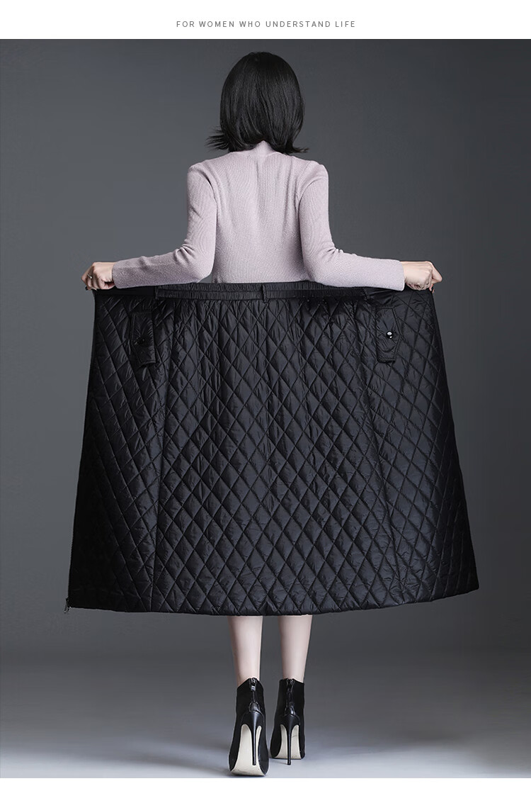 高腰遮胯显瘦a字裙棉裙后松紧拉链黑2366口袋无钻腰带82厘米m272尺