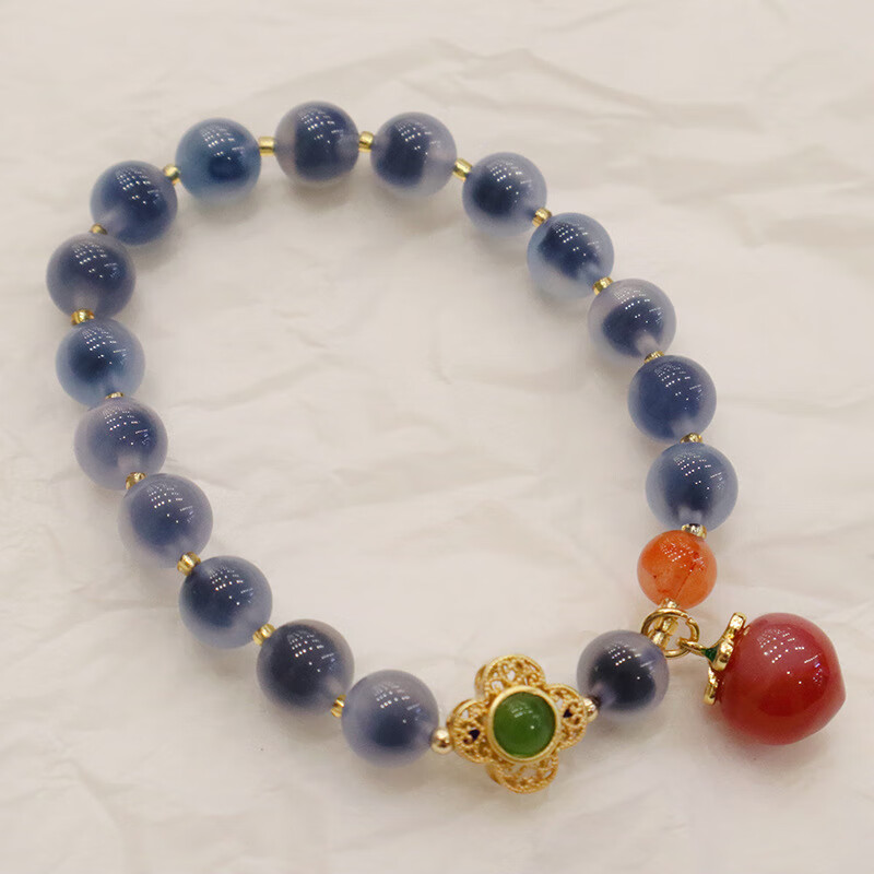 元捷 糖心玛瑙手链蓝色玛瑙手串盐源玛瑙桃子吊坠手饰品 双圈蓝色糖心