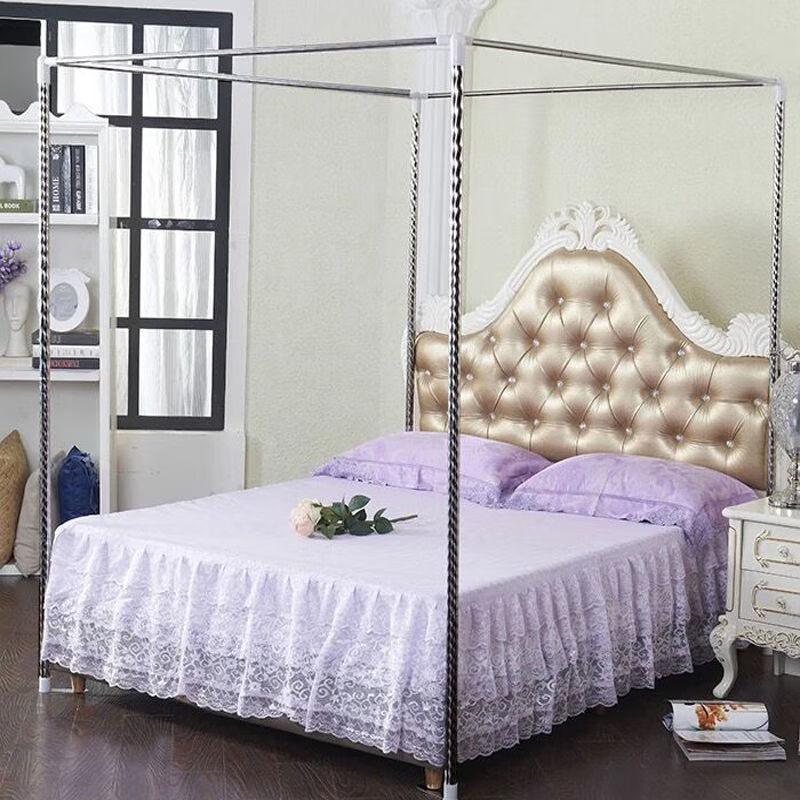 夏季家用传统旧式无老式蚊帐单门人床支架旧款公主风支架加粗厚双粉色