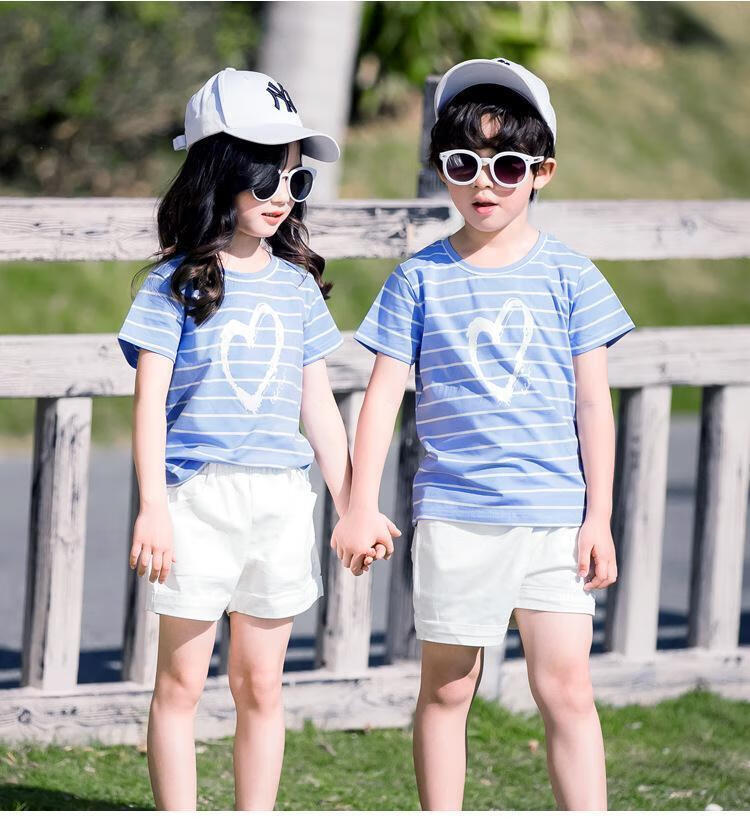 亲子装夏装海边度假条纹母女母子洋气一家三四口时髦新潮套装famly