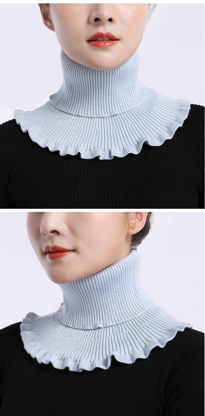 秋冬假领子女套头高领针织保暖装饰毛衣护颈椎假衣领围脖毛线脖套红色