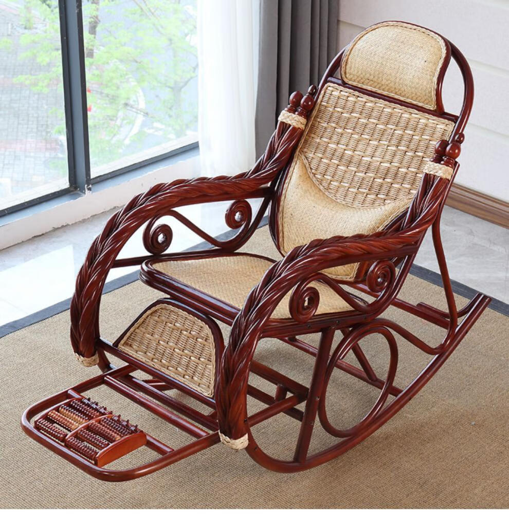 成人阳台午睡椅藤椅休闲实木老人椅家用逍遥椅大人藤编摇摇椅轻奢高档