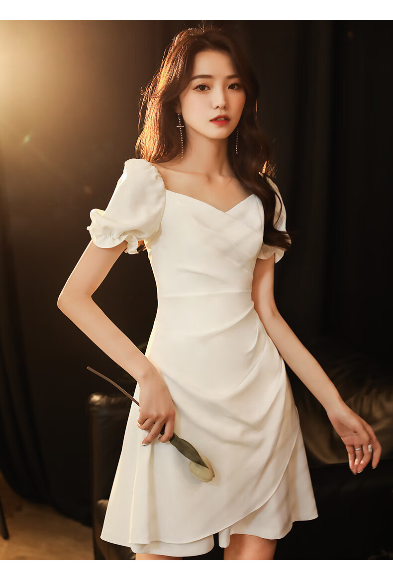 晚礼服平时可穿新款白色小礼服女裙子简约轻奢宴会高端气质短款小礼服