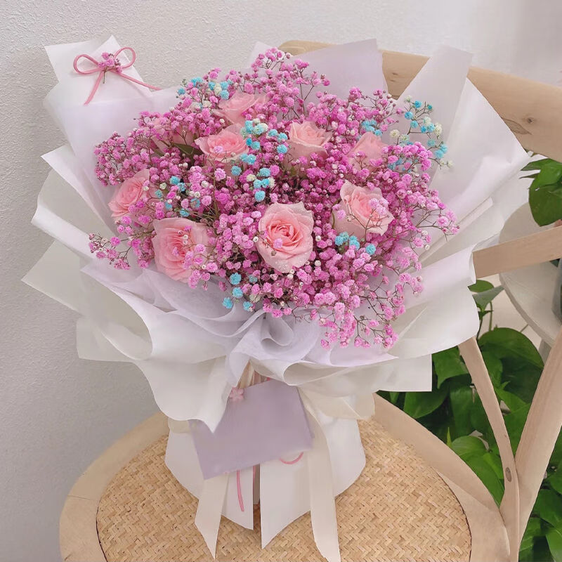 领凡 妇女节生日礼物假花满天星干花diy花束成品送闺蜜女朋友客厅摆设