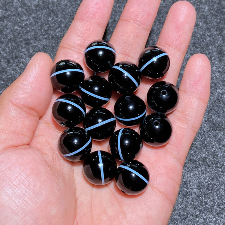 鲤梨 天然黑色一线药师玛瑙顶珠 散珠天珠单颗多宝diy文玩手串手链