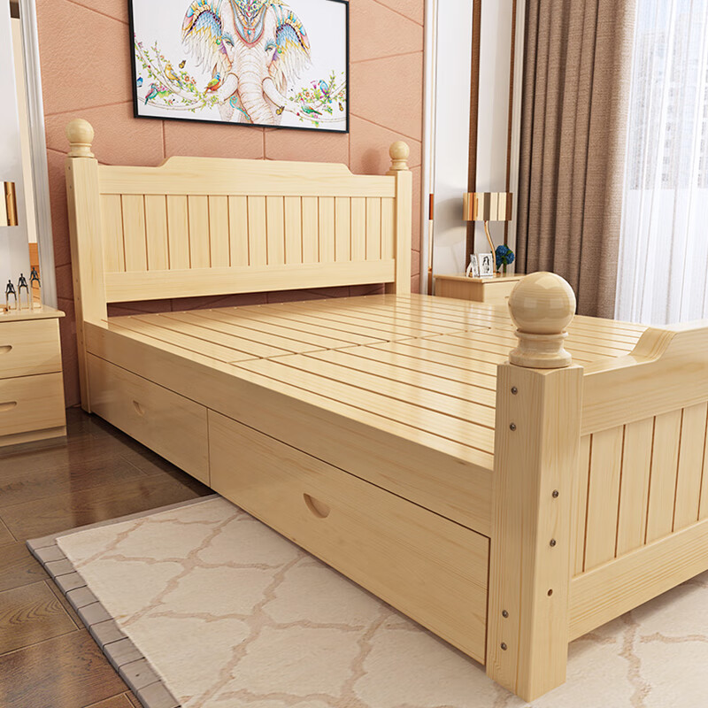 简易实木床1.8米双人床主卧1.5米出租房床架现代简约单人床1.