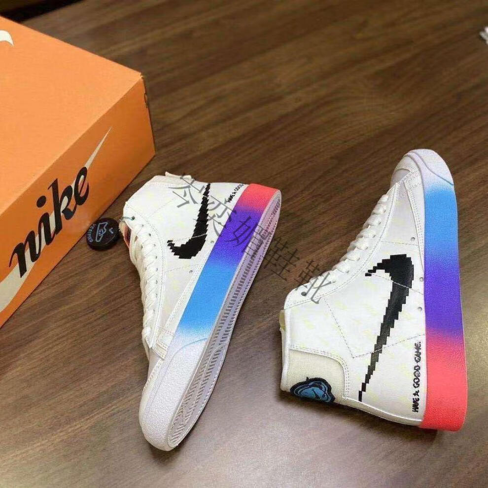 nike耐克联名开拓者aj电玩 sb blazer mid 77 男女夜光电玩像素鞋