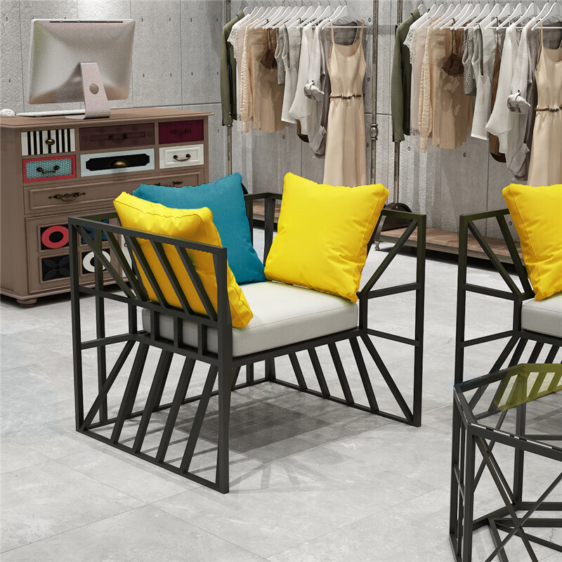服装店小沙发店铺用北欧铁艺沙发简约现代工业风铁架沙发美发店 温馨