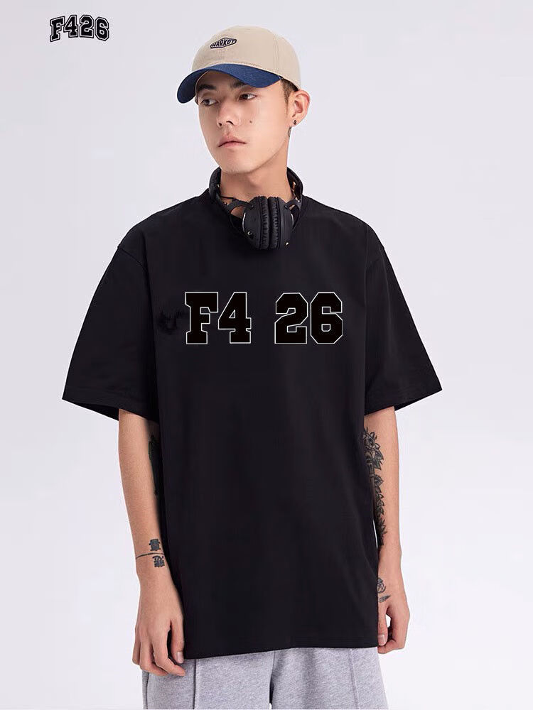 棉国潮f426印花圆领短袖t恤学生男女同款宽松大版打底衫insf426短袖