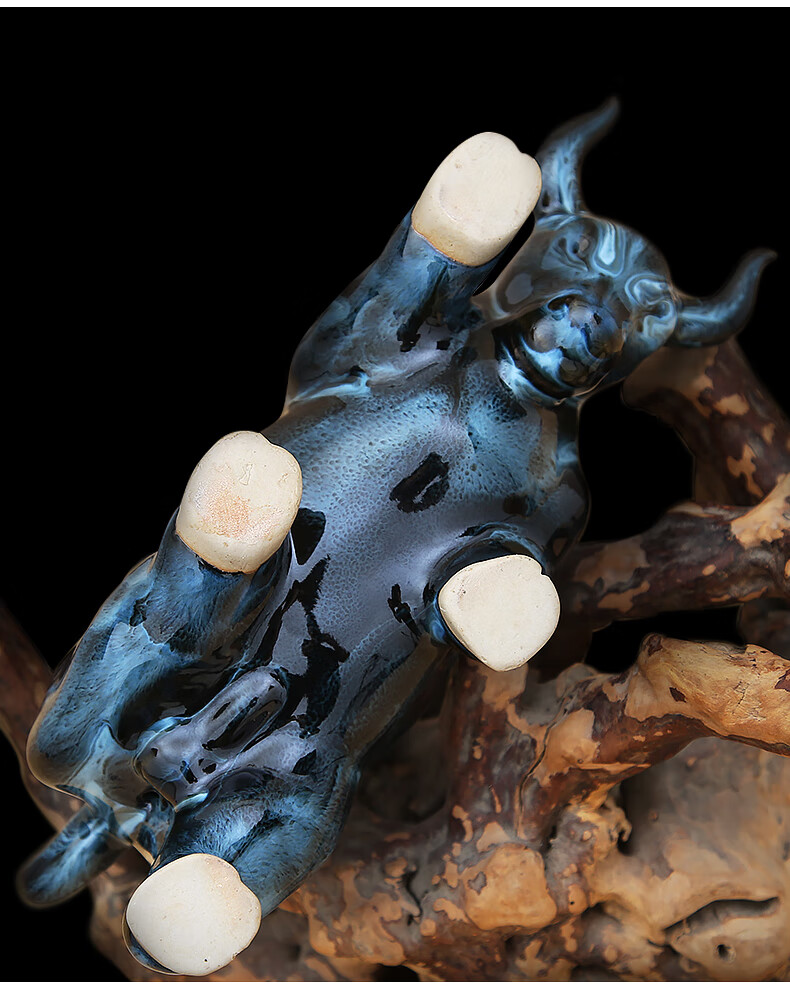 凌池家居景德镇陶瓷器新中式钧瓷窑变气势如虹牛装饰工艺品客厅摆件