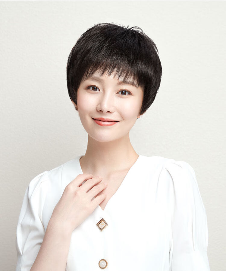 乐泡全真发短发假发女全头套逼真真头发50岁全头套真人真发假发套深