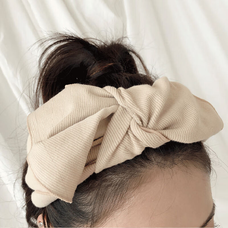 发带女网红外出纯色针织夸张大蝴蝶结发箍洗脸百搭时尚 粉色
