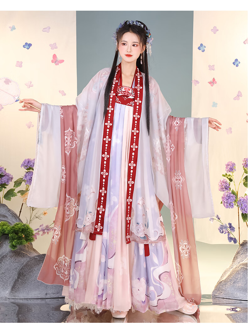 沐半雪曹县汉服女中国风齐胸襦裙衫裙日常学生古装大袖衫 寻芳五件套