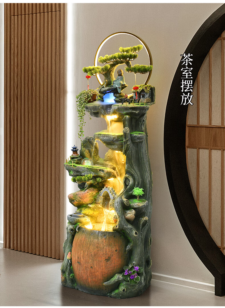 流水摆件循环水简约中式流水喷泉摆件电视柜旁边客厅室内景观玄关循环