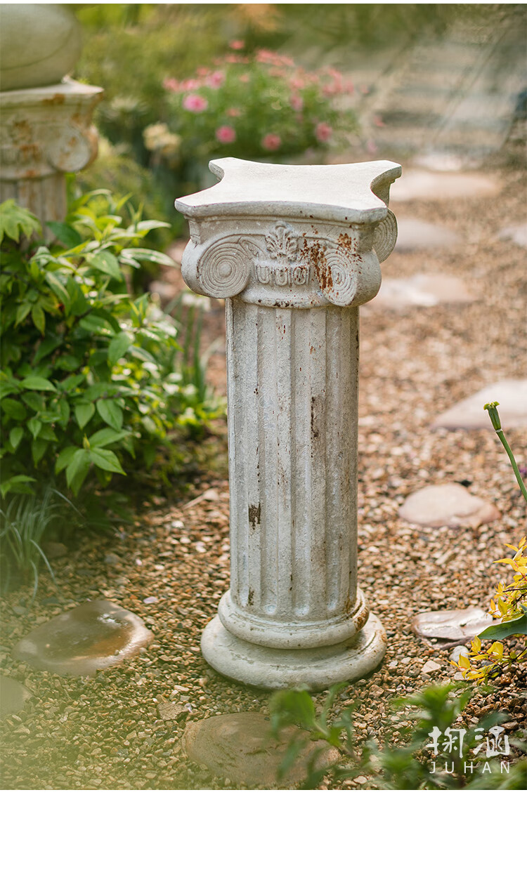 复古圆形罗马柱大号摆件花园花盆圆柱底座路引道具装饰品 罗马立柱(长