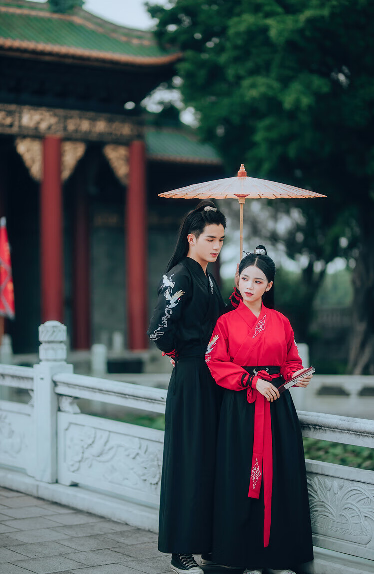 汉服男装古装长袍成人男士古风仙气绣仙鹤刺绣交领情侣男女表演服武侠