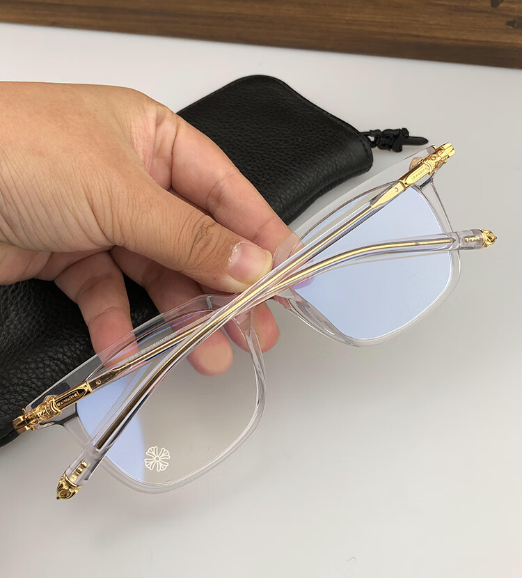 御恋王者克罗心眼镜框男同款文艺复古透明大框板材眼镜架 透明金