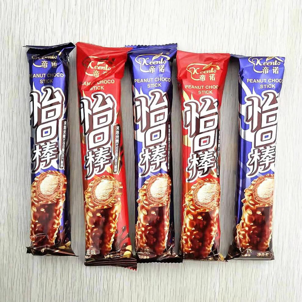 帝诺怡口棒花生味夹心米果巧克力能量棒休闲学生儿童小孩零食蓝色红色