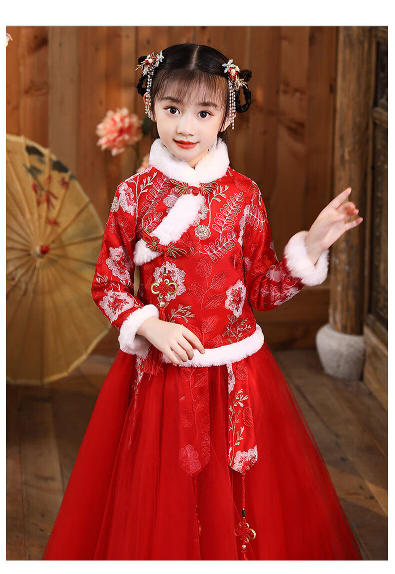 楚歌质优品女童秋冬汉服儿童古装中国风冬季小女孩超仙连衣裙加绒唐装