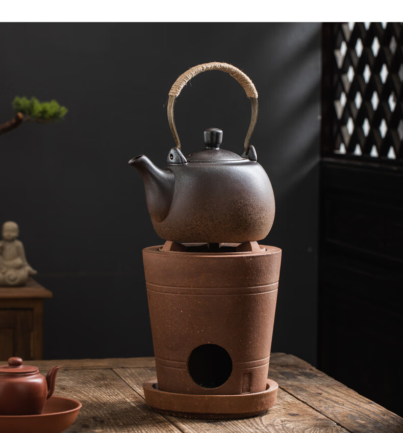 红泥炭炉风炉仔煮茶器陶瓷烧水壶养生陶壶复古功夫茶炉宽口炉带底座