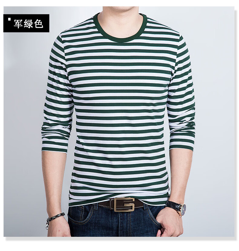 【新品】海魂衫男长袖圆领海纹衫男士纯棉蓝白条纹t恤海大码男款丅