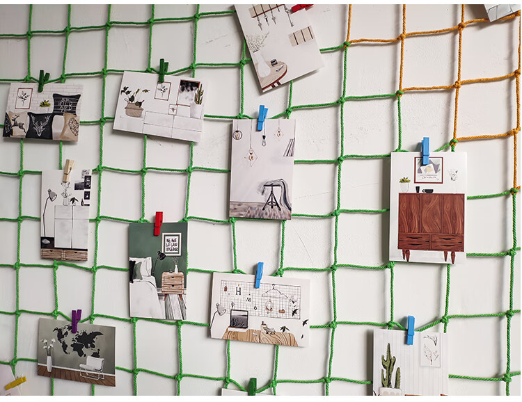 挂照片的绳子和夹子墙装饰免打孔相框挂墙麻绳装饰网格挂墙挂墙杞记