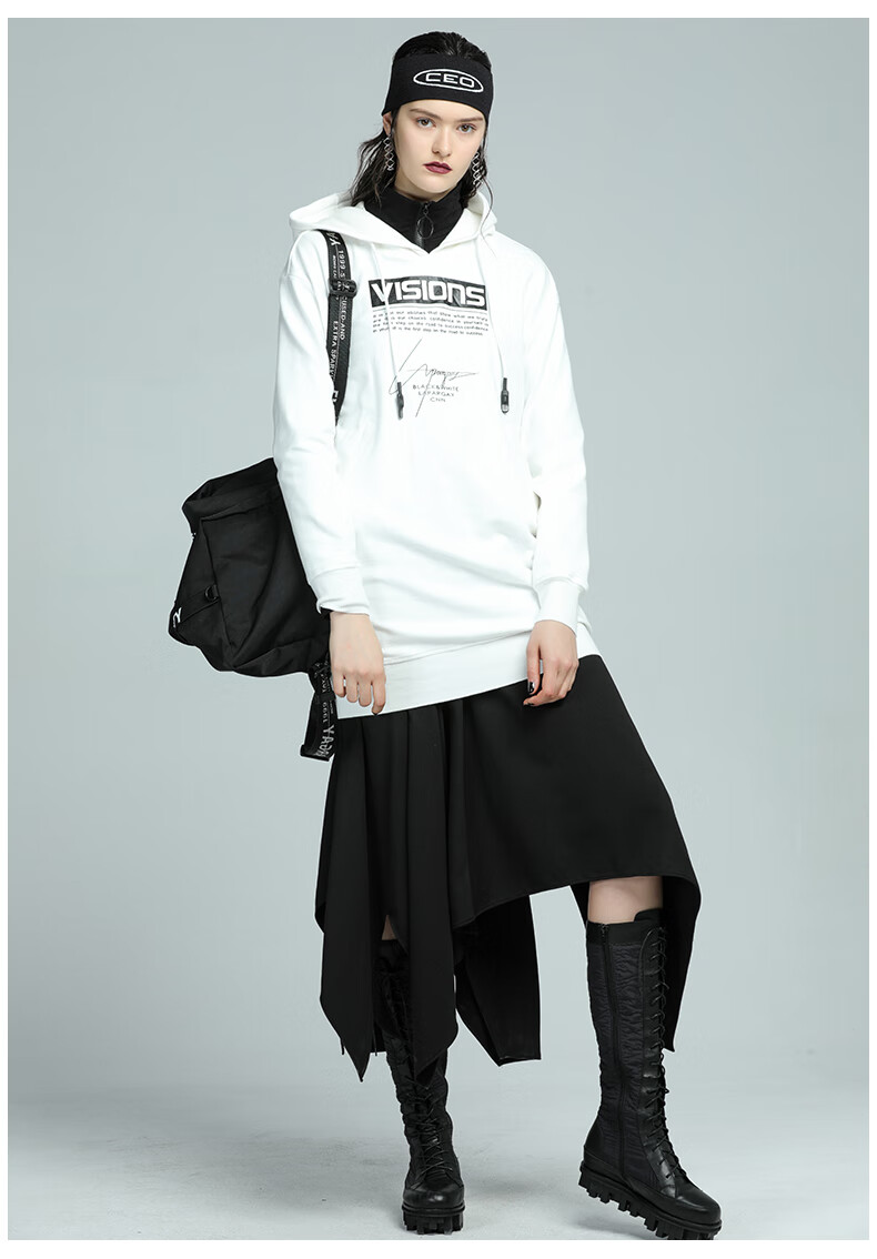 lapargay纳帕佳新款女装冬季黑白色中长款套头衫休闲针织卫衣 白色 l