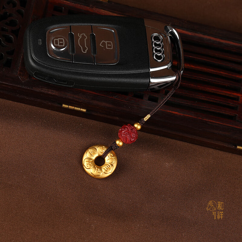 庄梦蝶 999足金貔貅汽车钥匙扣链红绳挂件黄金转运珠男坠挂绳礼品 999