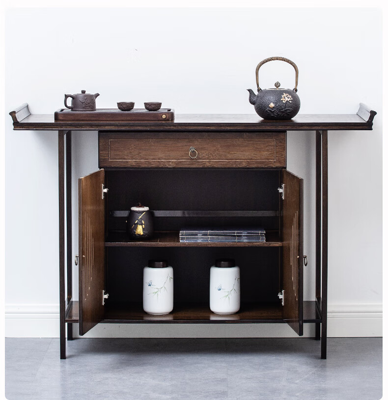 谜城【居家优品】实木新中式玄关靠墙小条案家用端景台柜窄长条条几