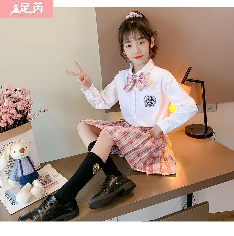 足芮秋装土曜日jk制服格裙正版1日系裙子中大童百褶裙套装 来樱时jk格