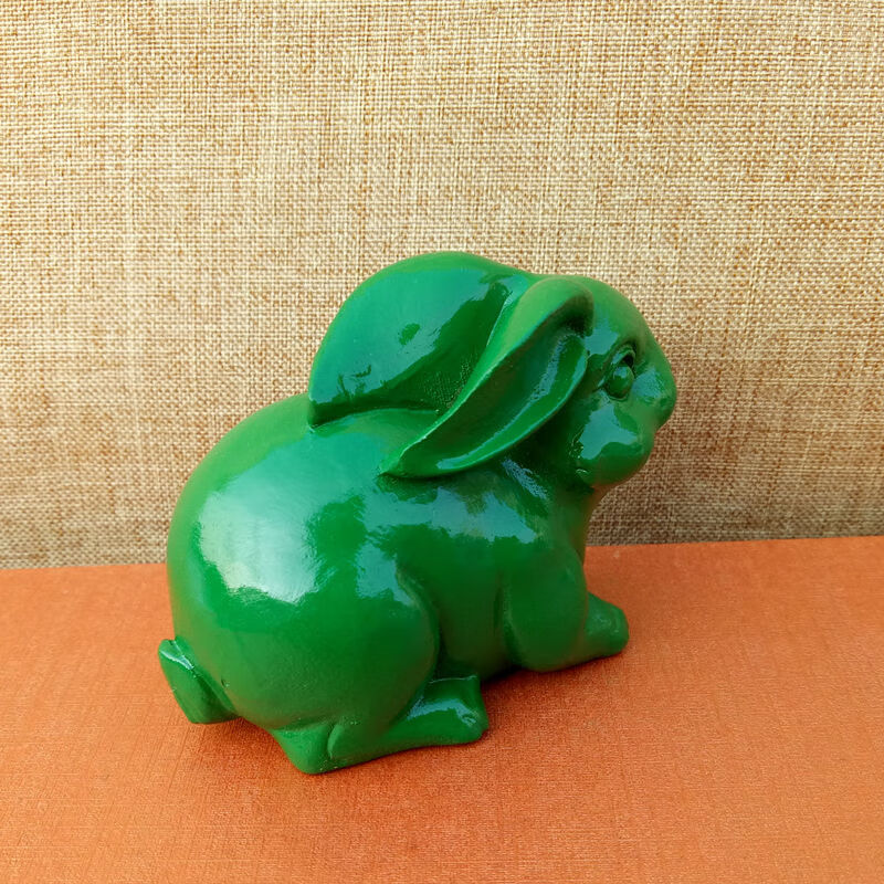 实木绿色兔子摆件木质雕刻木兔卯兔木雕木头生肖兔青色实木绿色兔子12