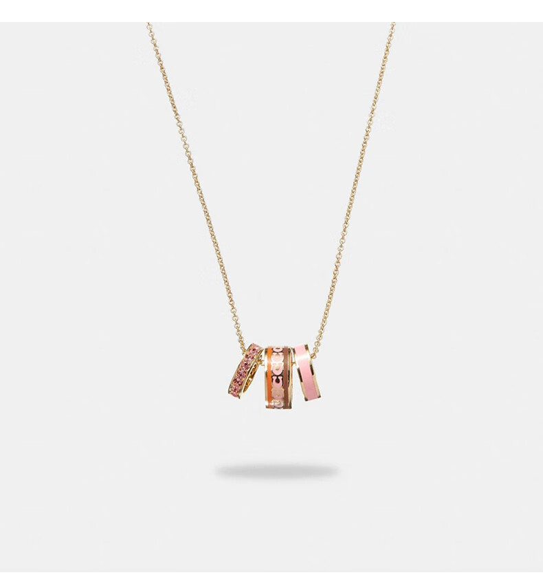 【官方直售】coach/蔻驰女士经典标志珐琅项链 绿色 混合色/金色