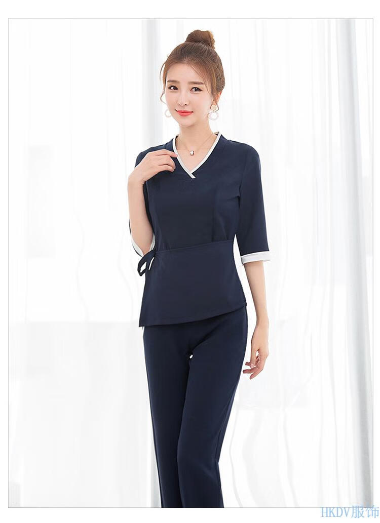 足浴养生馆美容师高端工作服女套装气质时尚足疗技师定制款2230藏青色