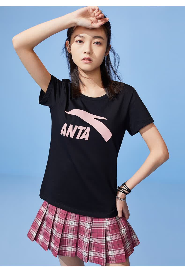 安踏短袖t恤女装2022夏季新款白色打底衫运动休闲棉上衣潮t恤官方旗舰