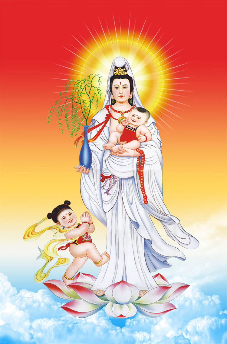 南海白衣杨柳送子观音大士净瓶施观世音菩萨画像卷轴挂画图 观音 成品