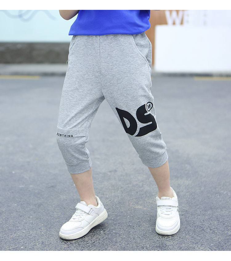 男大童裤男童七分裤棉裤夏季儿童中大童男孩帅气中裤洋气潮灰色箭头