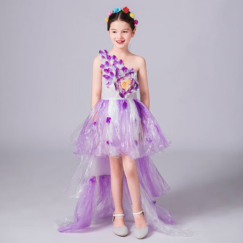 六一儿童时装走秀环保演出服幼儿园创意手工制作diy环保走秀服装 粉色