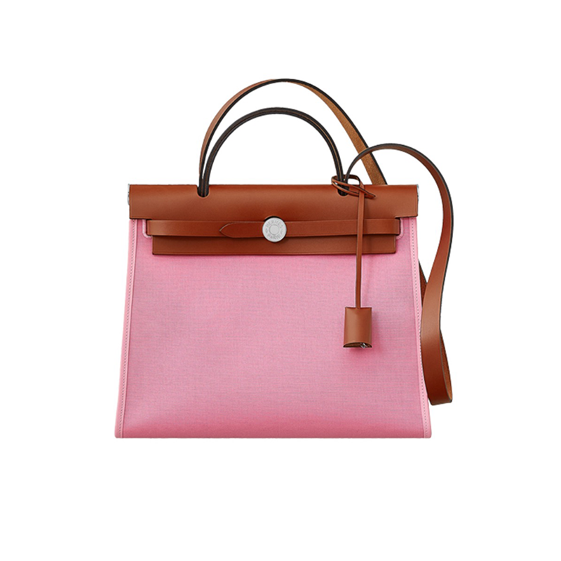 买手代购hermes爱马仕女包herbagzip31retourne帆布拼牛皮银扣斜挎单