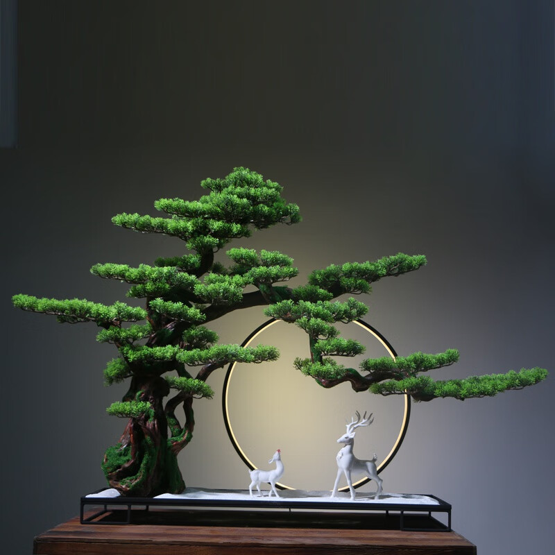 迎客松盆景摆件玄关客厅售楼处样板间别墅装饰 特大号led灯圈(情侣鹿)