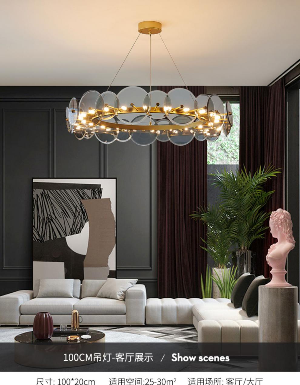 小米mi生态米家通用意式吊灯后现代简约客厅灯烟灰圆形轻奢餐厅卧室灯