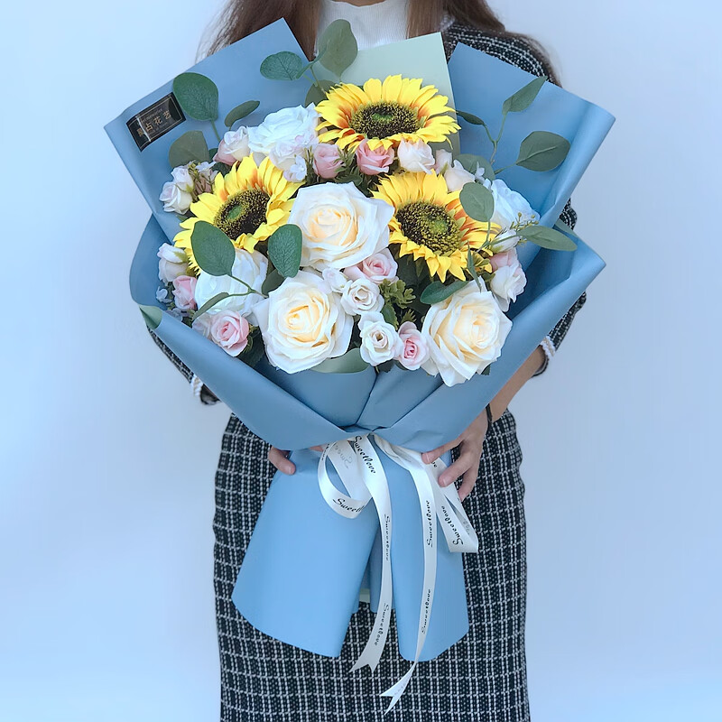 毕业手捧花拍照假花道具交车年会仿真花束大颁奖情人节生日礼物女香槟