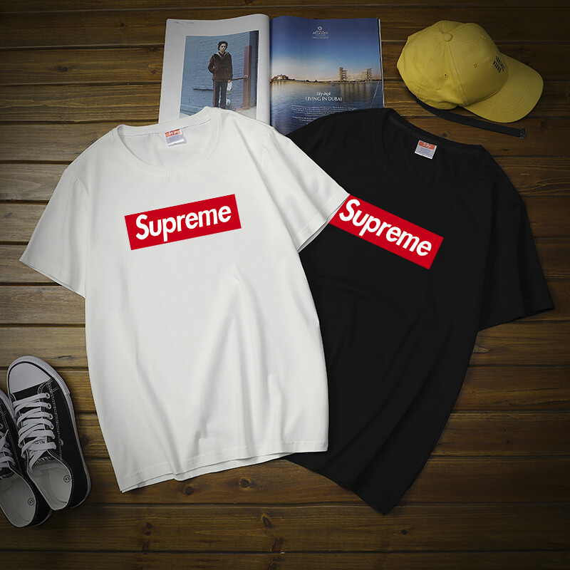 潮牌supreme联名官网旗舰美式短袖t恤男女夏季休闲半袖情侣体恤圆领