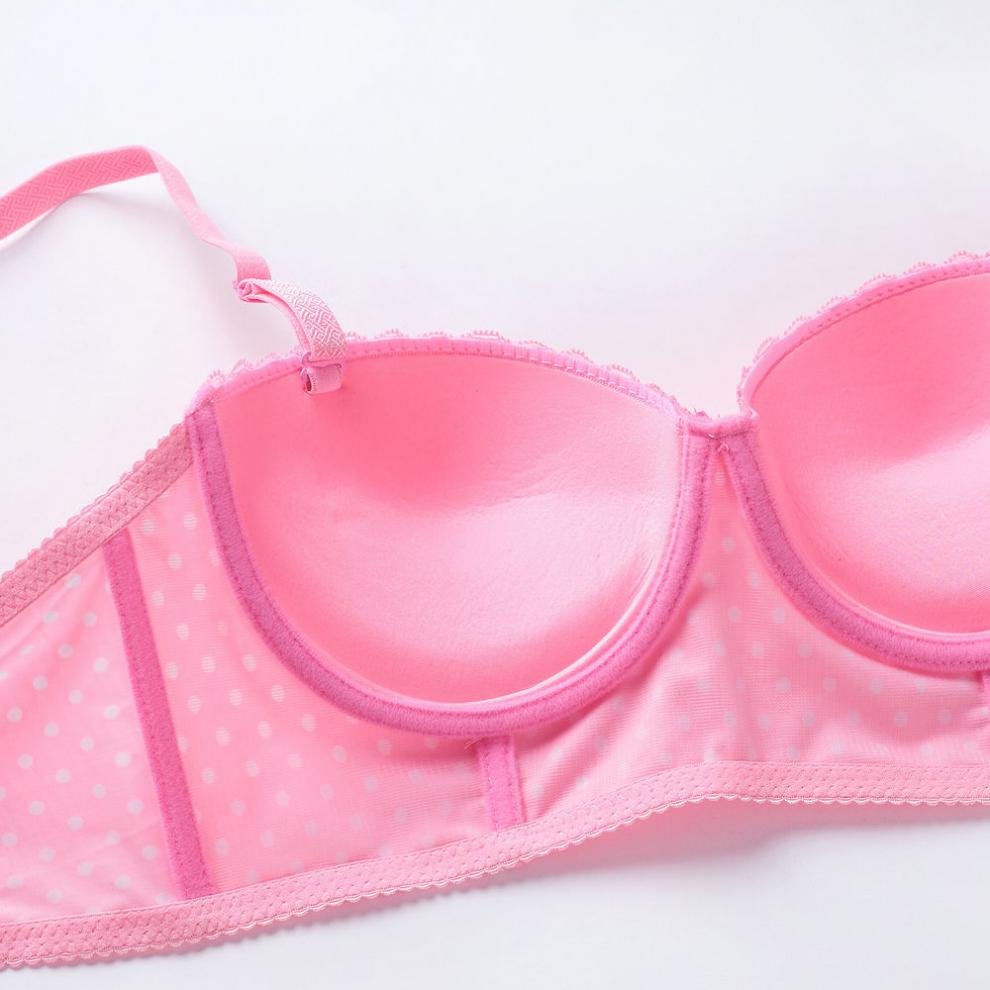 性感光面内衣女波点少女聚拢文胸半杯女士胸罩商场同款2排扣粉色75b