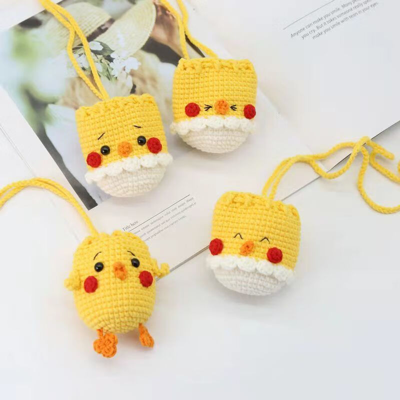 网红小鸡蛋袋手工编织材料包端午节儿童小孩蛋套蛋兜diy钩针毛线眯眼