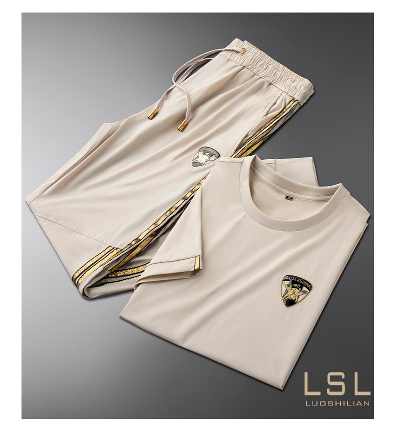 罗诗恋luoshilian品牌运动套装男夏季2022年新款男士透气丝滑弹力速干