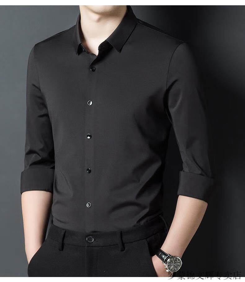 罗蒙高端轻奢衬衫 冬桑蚕丝男士长袖衬衫中年加绒加厚保暖免烫真丝