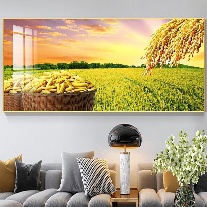 五谷丰登挂画五谷丰登图挂画金色阳光麦穗麦田 背景墙 现代简约丰收
