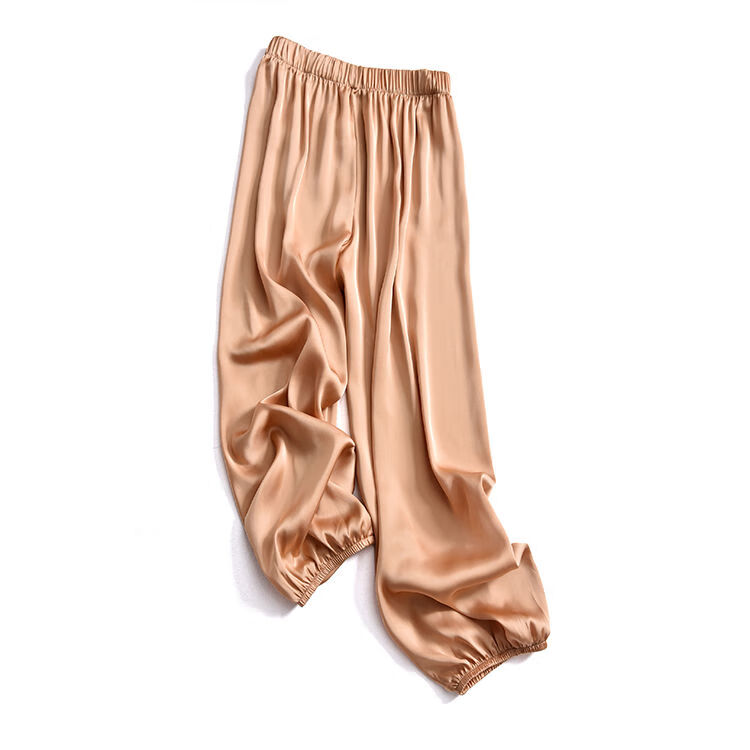 soem夏季休闲裤女舒适黑色哈伦裤薄款丝滑缎面束脚潮透气防嗮丝绸裤子