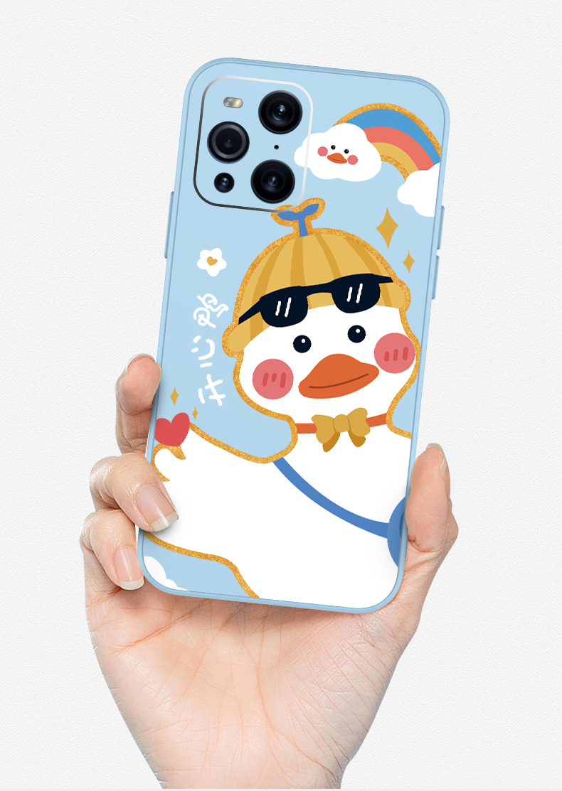 冷檬oppofindx3卡通努力鸭情侣可爱手机壳潮防摔findx3男女孩侧边图案