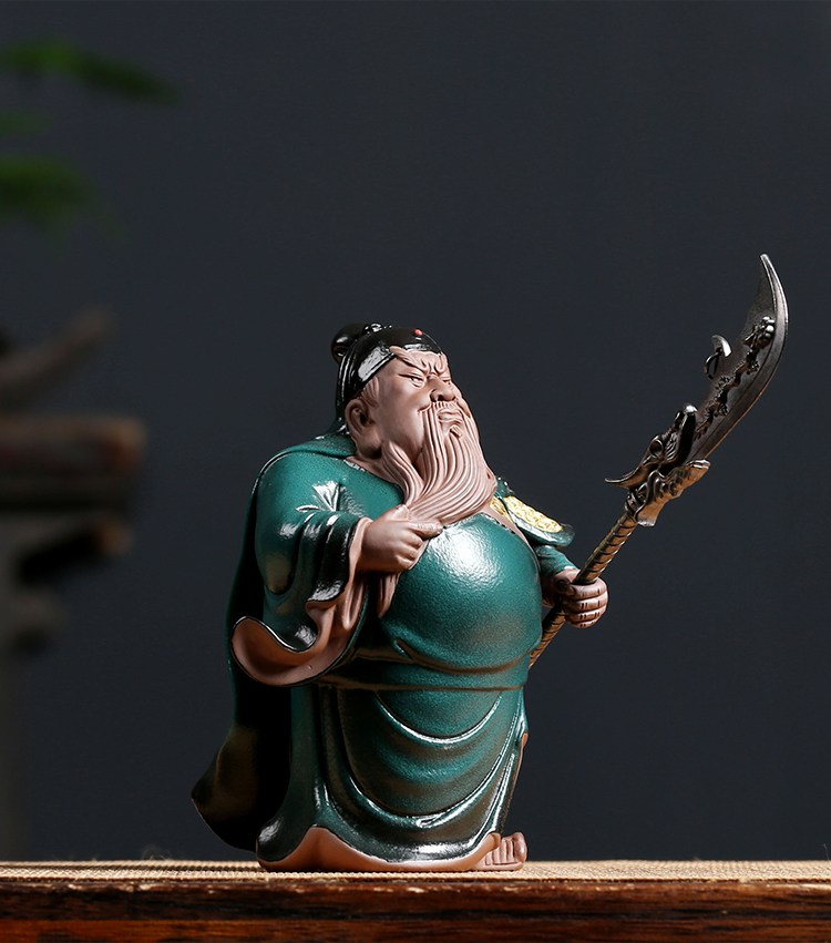 关公神像陶瓷 摆件q版小号客厅办公室装饰人物紫砂关二爷关羽 义薄